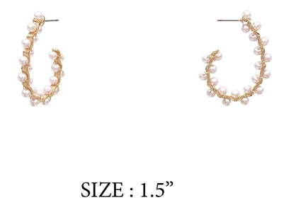 Gold with Wired Pearls 1.5" Hoop Earring