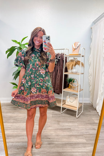 Floral Puff Sleeve Button Down Dress