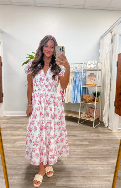 Floral Smocked Waist Midi Dress