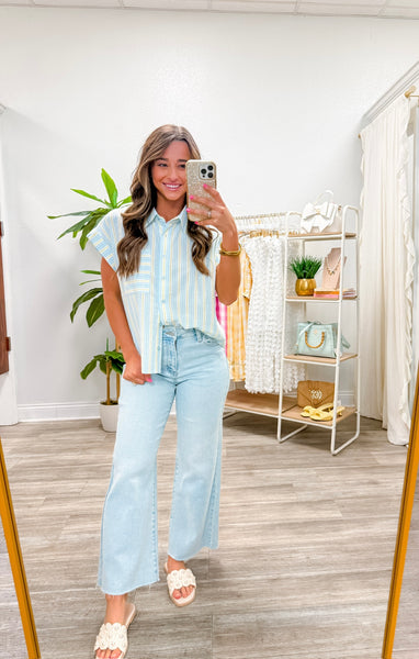 Breezy Stripe Button Down Top
