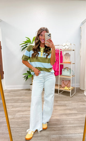 Striped Short Sleeve Knit Sweater Polo