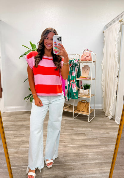Striped Cap Sleeve Knit Top
