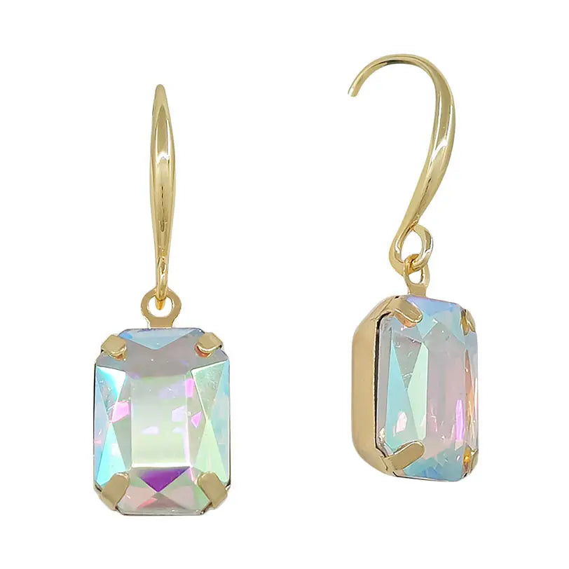 Water Resistant Clear Ab Stone 20mm Rectangle Fishhook Drop Earring