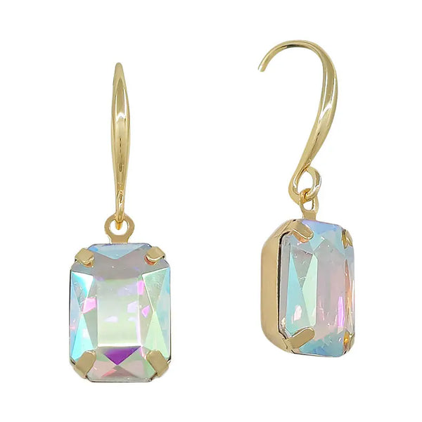 Water Resistant Clear Ab Stone 20mm Rectangle Fishhook Drop Earring