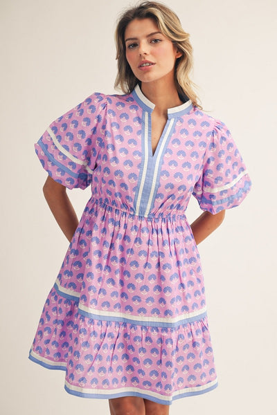 Boho Floral Puff Sleeve Tiered Dress