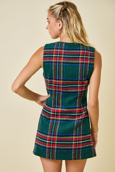 Plaid Sleeveless Button Down Mini Dress