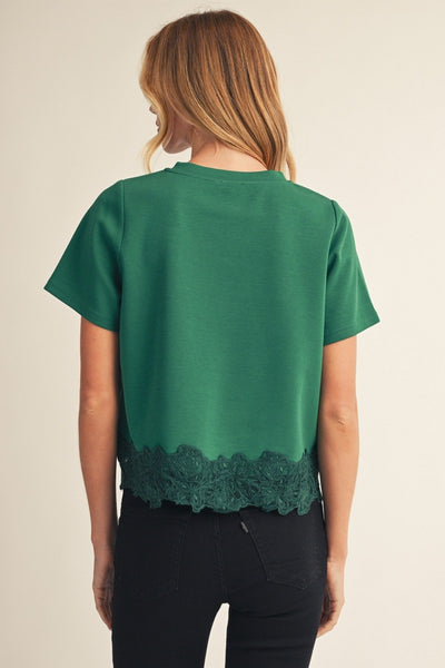 Lace Patch Hem Detail Solid Top