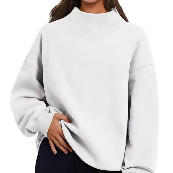 Solid Color High Neck Fleece Sweatshirt