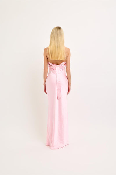 Satin Adjustable Back Tie Maxi Dress