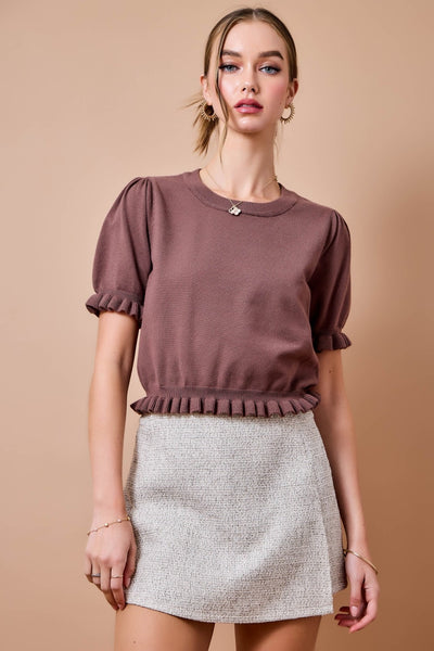 Knitted Sweater Top W/ Ruffle Details