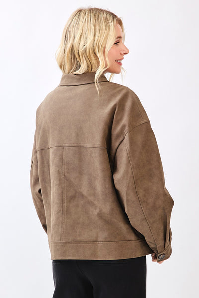 Faux Leather Button Front Jacket