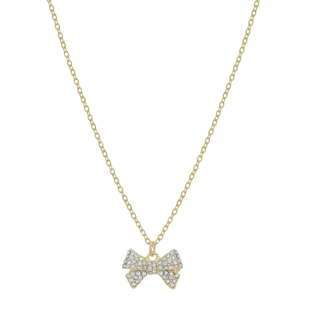 Gold Chain Necklace with Small Rhinestone Bow