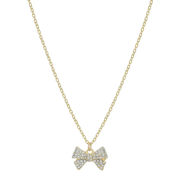 Gold Chain Necklace with Small Rhinestone Bow
