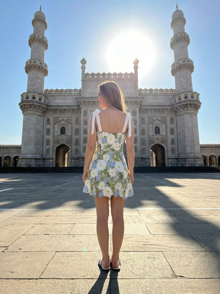 Square Neck Floral Crochet Dress