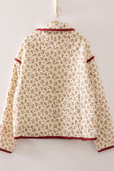 Floral Quilted Front Snap Button Jacket