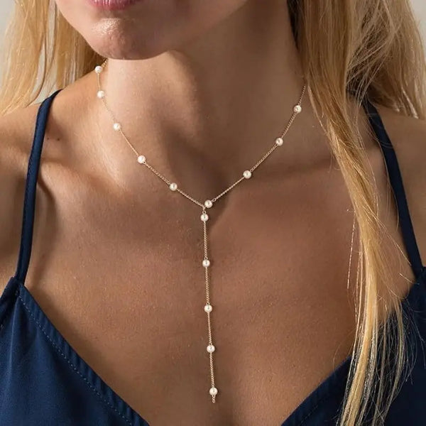 18K Stainless Steel Pearl Y Necklace