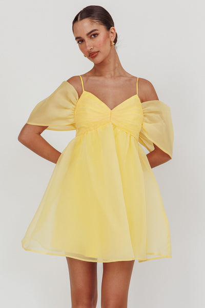 Off Shoulder Babydoll Organza Mini Dress