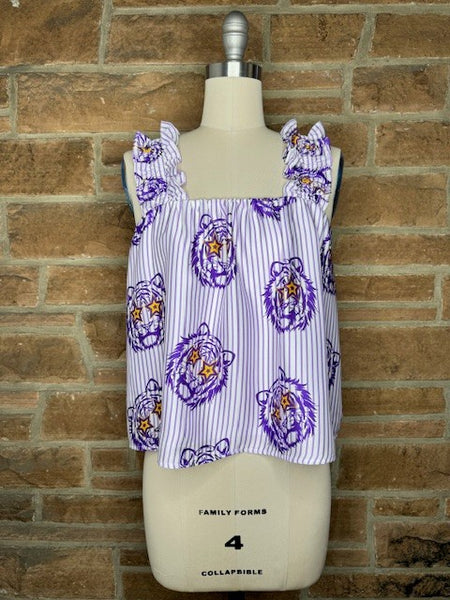 Ruffle Shirred Elastic Strap Swing Tank Top