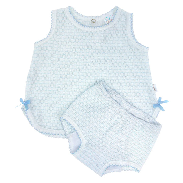 Paty Knit Pinstripe Diaper Set w/ Bow-Blue