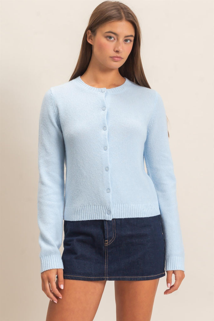 Crew Neck Long Sleeve Cardigan