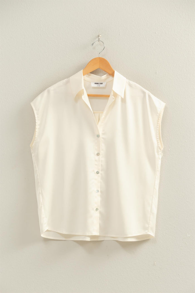 Sleeveless Satin Button Up Blouse