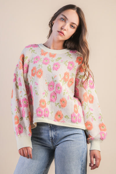 Floral Textured Knit Sweater Top