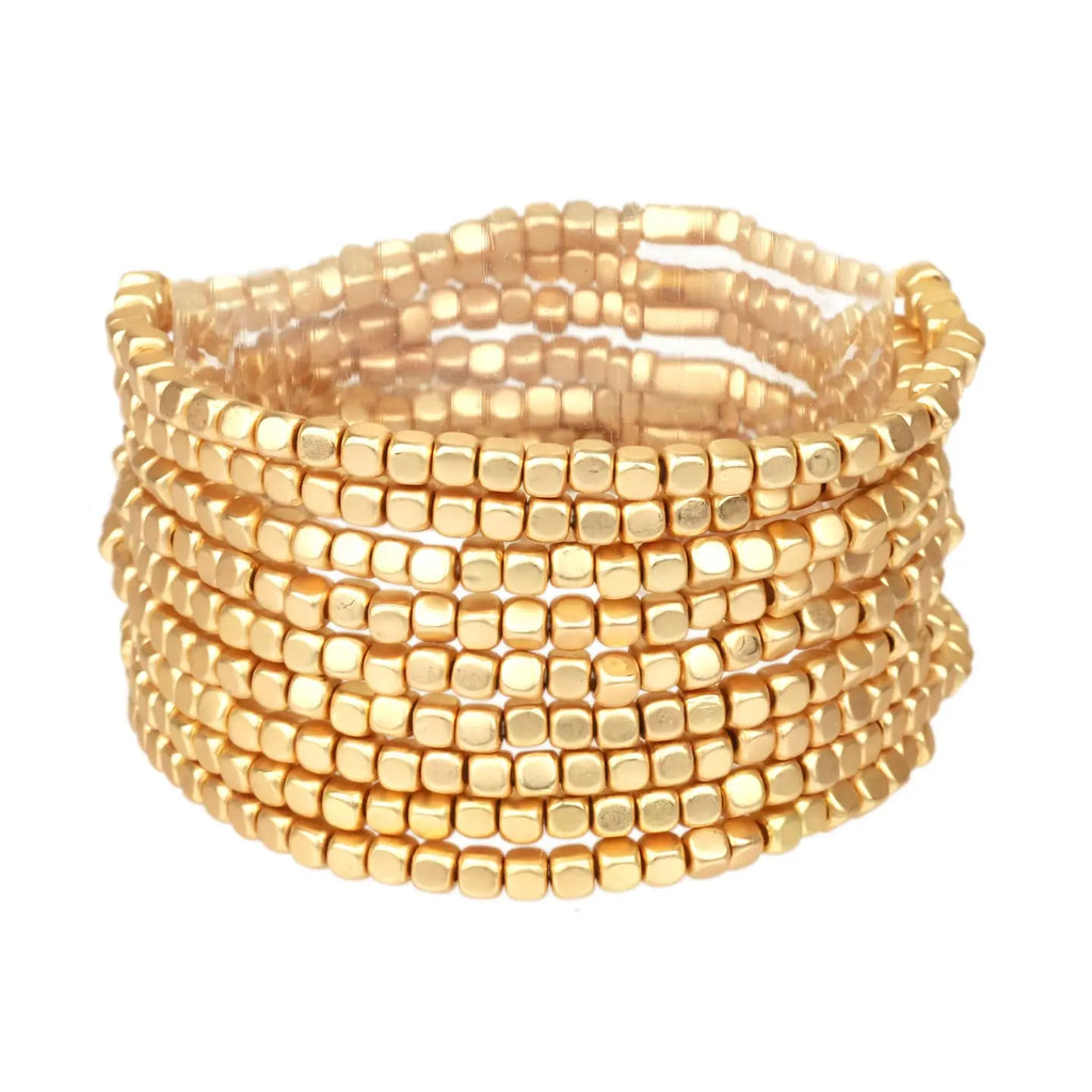 Gold Small Nugget Set of 9 Stretch Bracelets