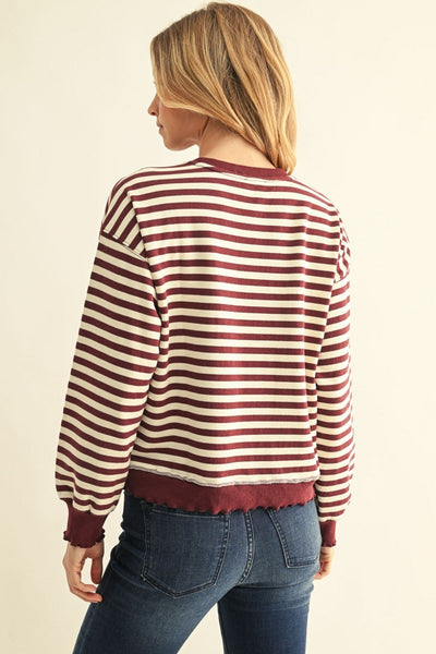 Stripe French Terry Casual Sweatshirt