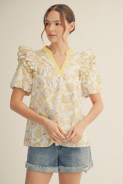 Layered Ruffle Shoulder Floral Top