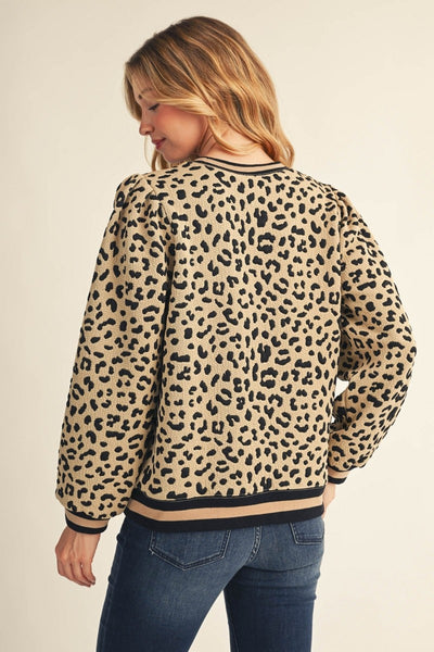 Color Rib Band Edge Leopard Top