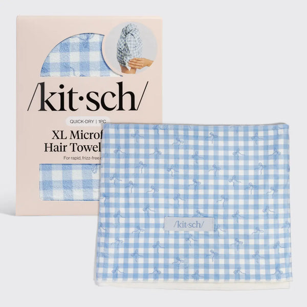 XL Hair Towel Wrap - Gingham Blue