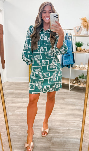 3/4 Puff Sleeves Embroidered Dress