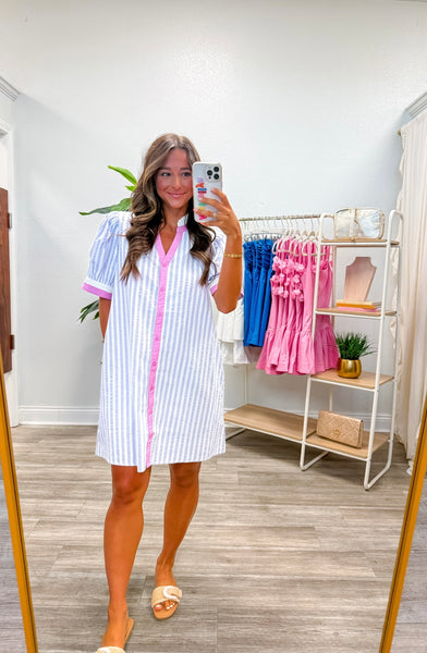 Button Down Stripe Shift Dress