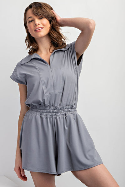 Soft Short Sleeve Quarter Zip Romper