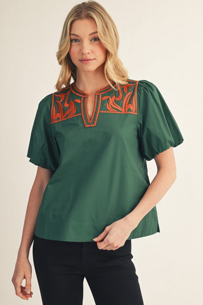 Puff Sleeves Embroidered Woven Top