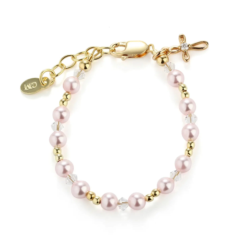 14K Gold-Plated Pink Pearl Cross Bracelet