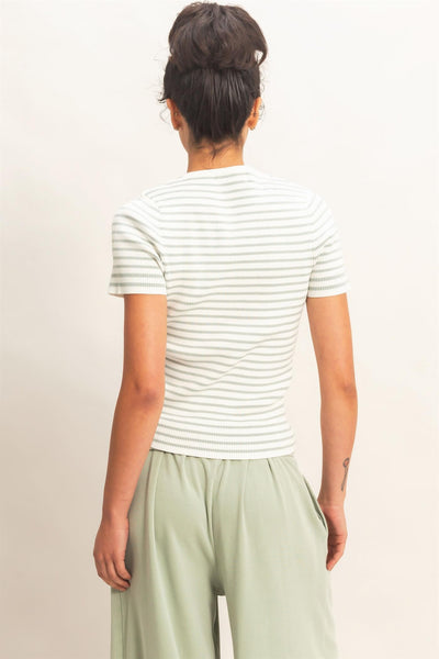 Striped Ribbed Crew Neck Knit Top