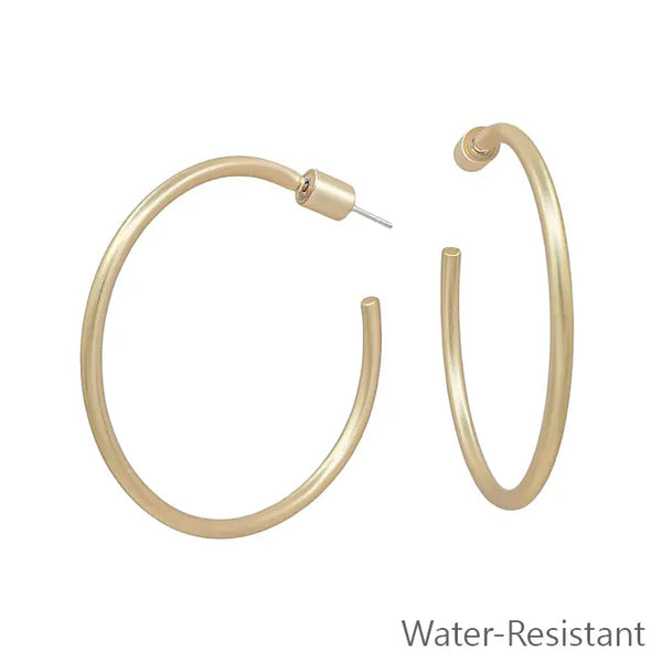 Thin (2mm) Water Resistant Matte Hoop w/ Cylinder Back Closure Earring