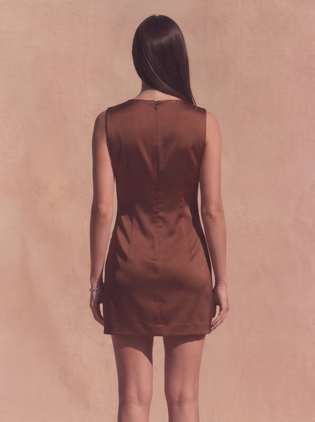 Satin Slip High Neckline Mini Dress