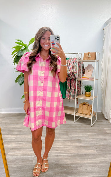 Button Down Checkered Mini Dress