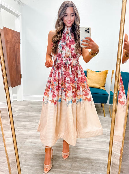 Floral Halter Neck Midi Dress