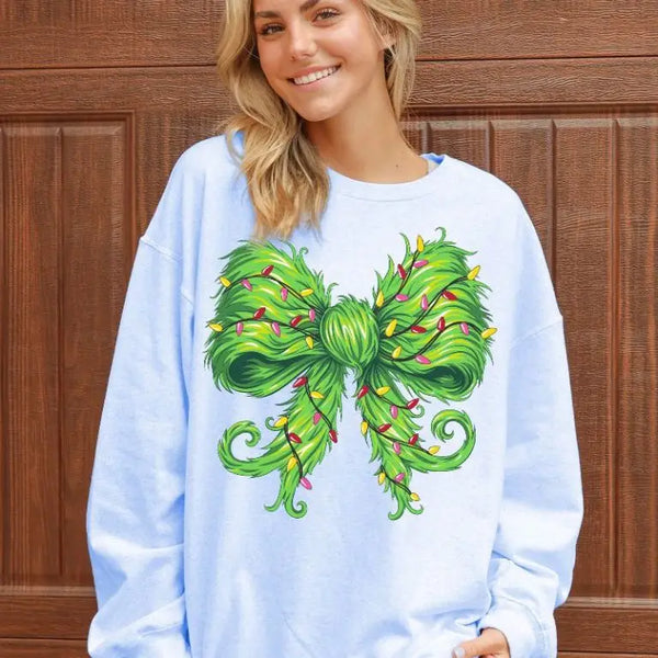 Christmas Furry Bow Crew Neck Sweatshirt
