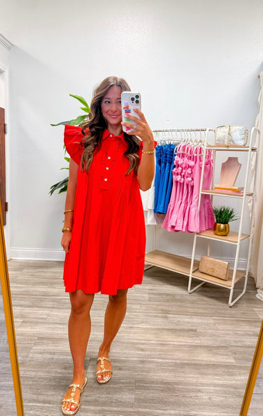 Solid Ruffle Sleeve Mini Dress
