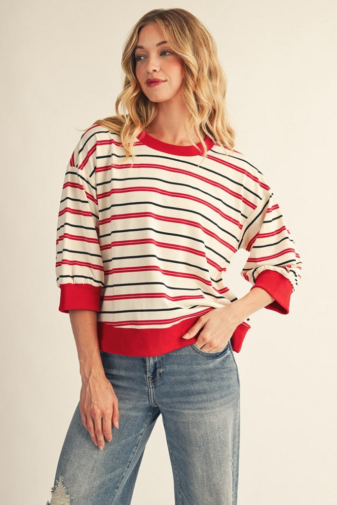 3/4 Sleeves Casual Stripe Top