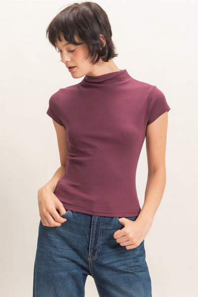 Mock Neck Cap Sleeve Top