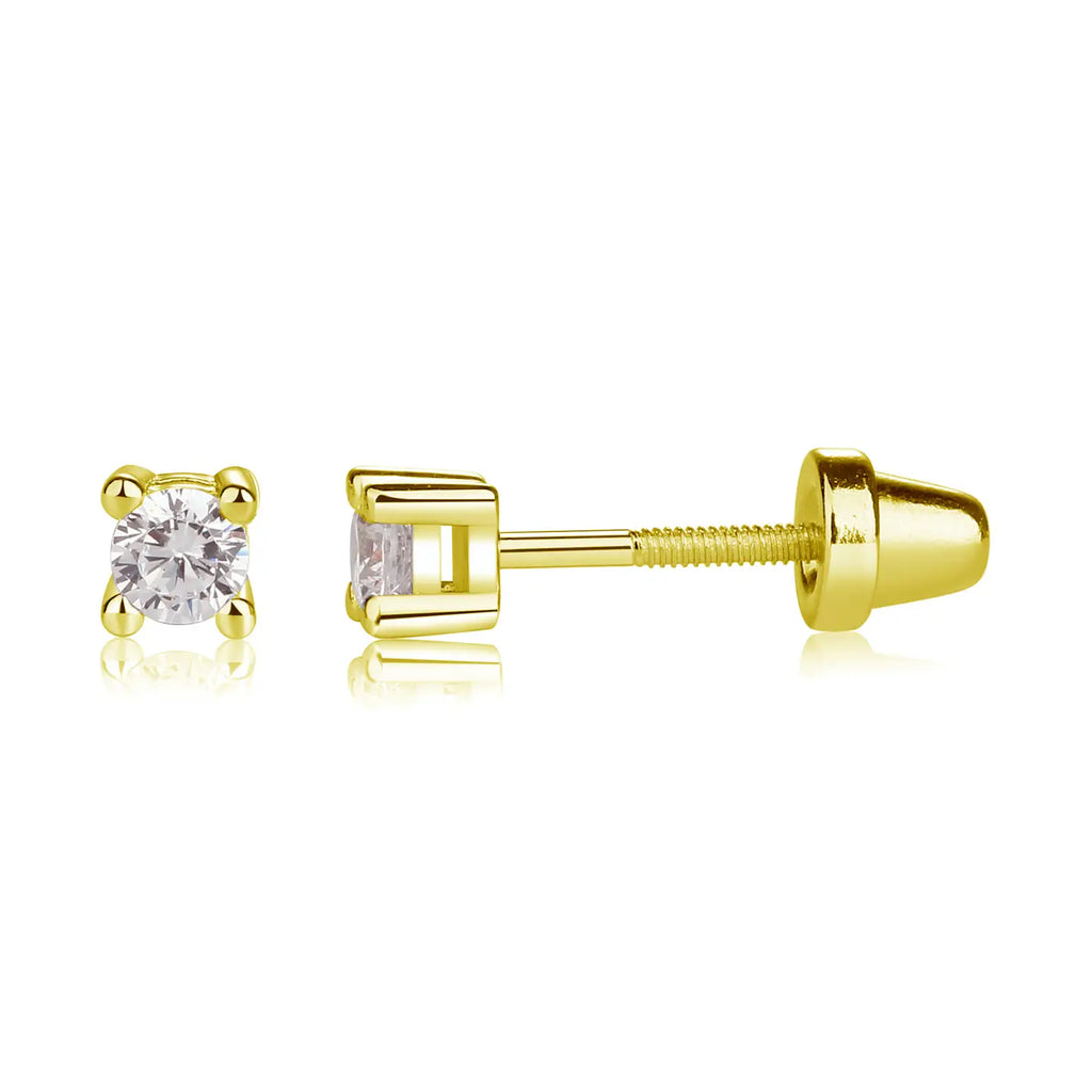 Kids 14K Gold Clear Cz Earrings