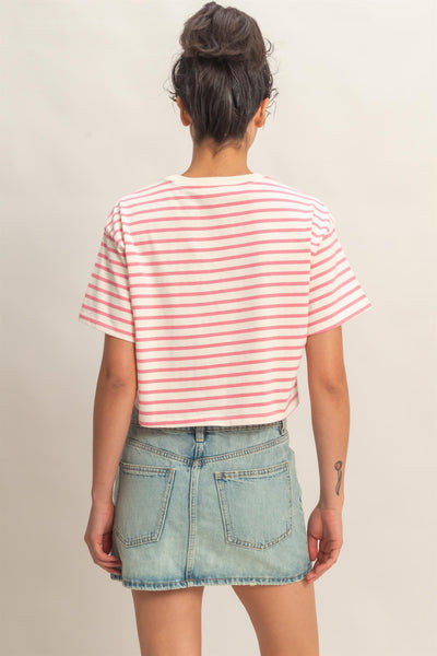 Striped Oversized Short Sleeve Cropped Tee