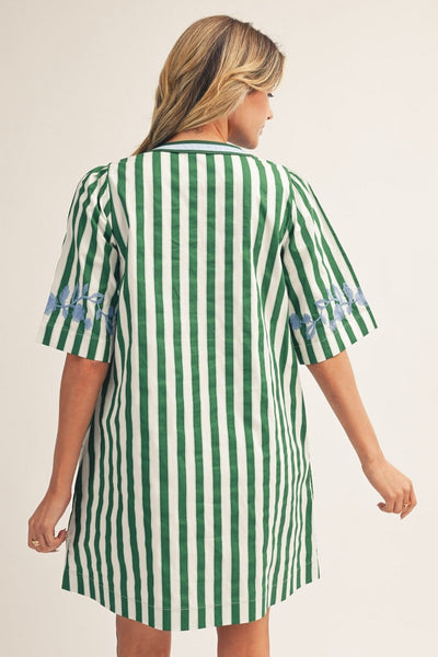 Embroidery Detail Stripe Shift Dress