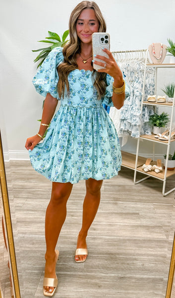 Floral Printed Scallop Embroidery Mini Dress