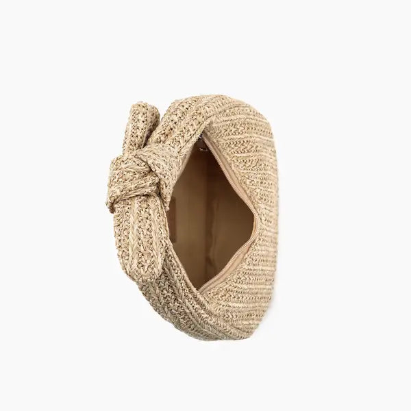 Aimee Tan Woven Straw Clutch Handbag